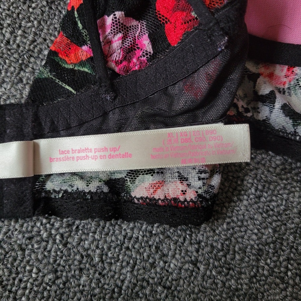 PINK Victoria's Secret Black Floral Lace Bralette with Red & Pink Embroidery - Picture 12 of 13